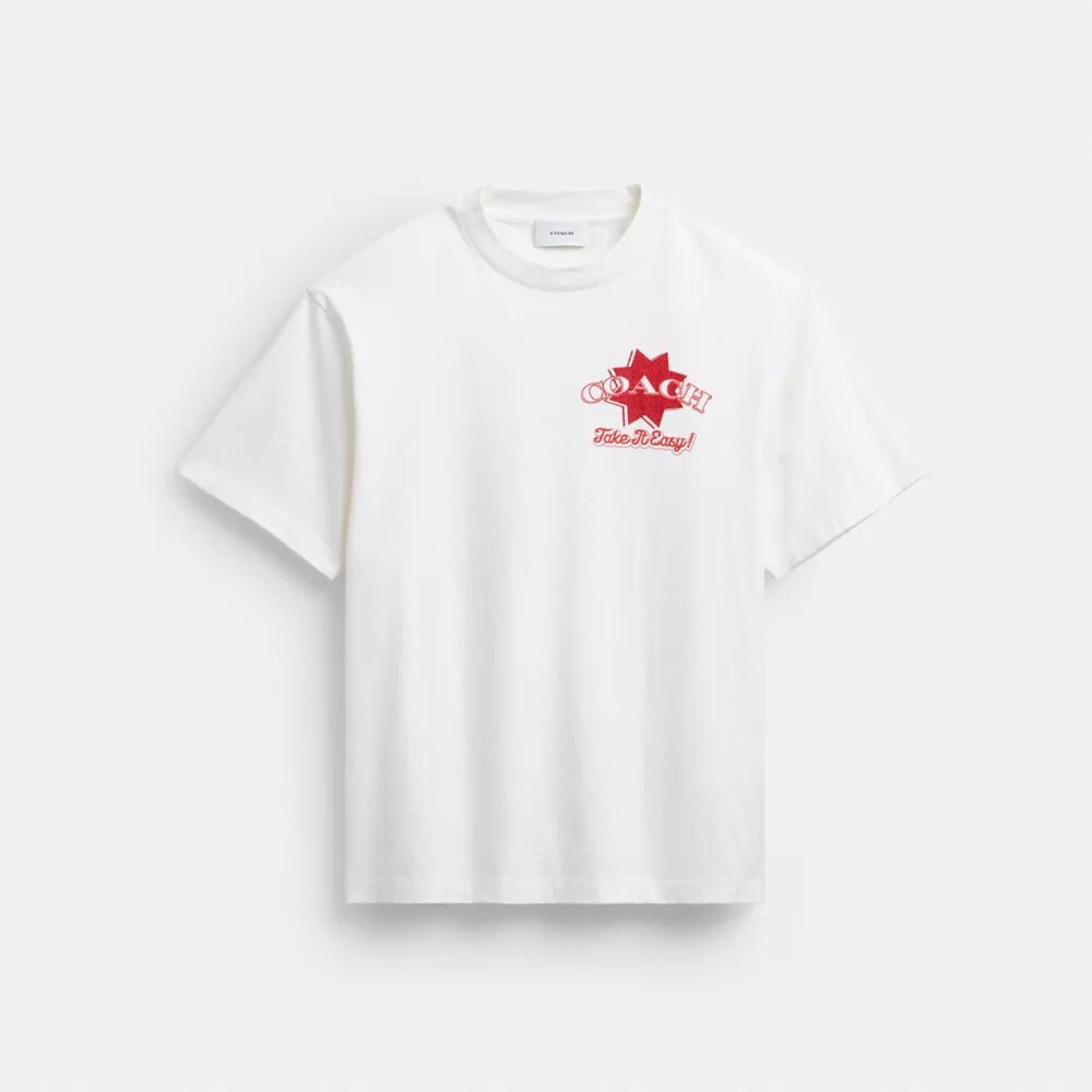 Χαλαρό T-shirt με μοτίβο πίτσας από βιολογικό βαμβακερό ύφασμα