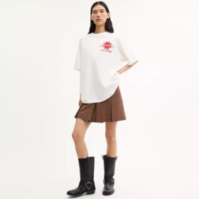 Χαλαρό T-shirt με μοτίβο πίτσας από βιολογικό βαμβακερό ύφασμα
