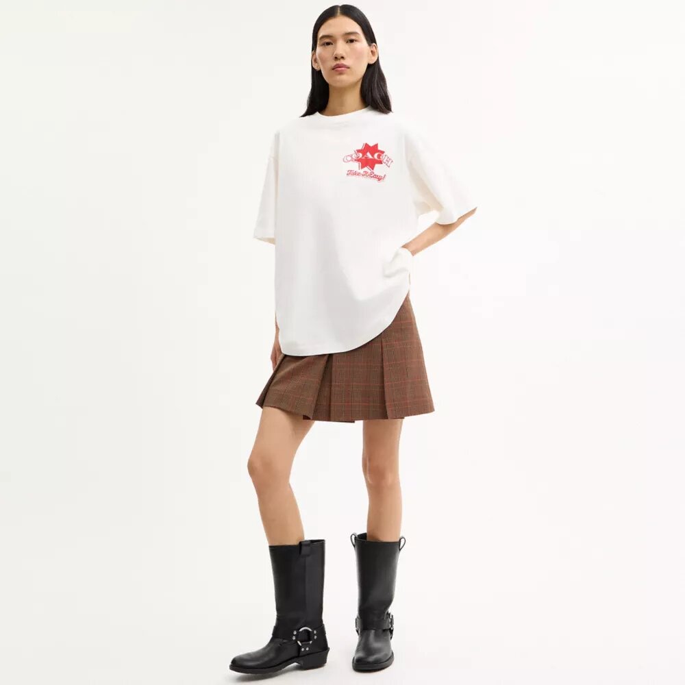 Χαλαρό T-shirt με μοτίβο πίτσας από βιολογικό βαμβακερό ύφασμα