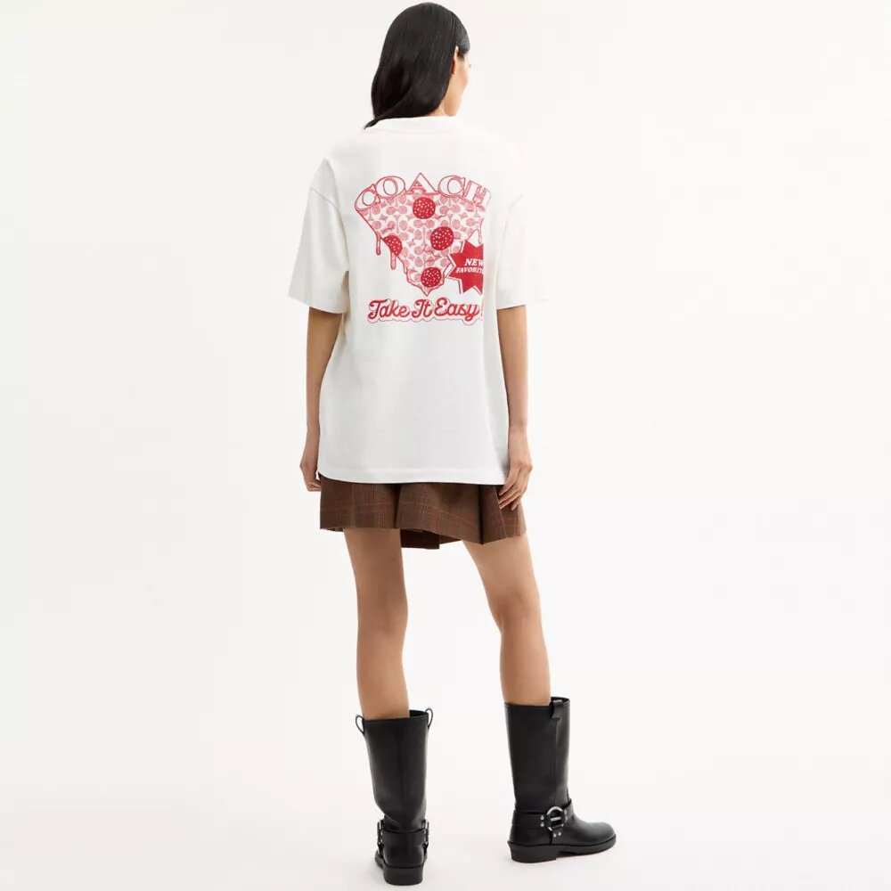 Χαλαρό T-shirt με μοτίβο πίτσας από βιολογικό βαμβακερό ύφασμα
