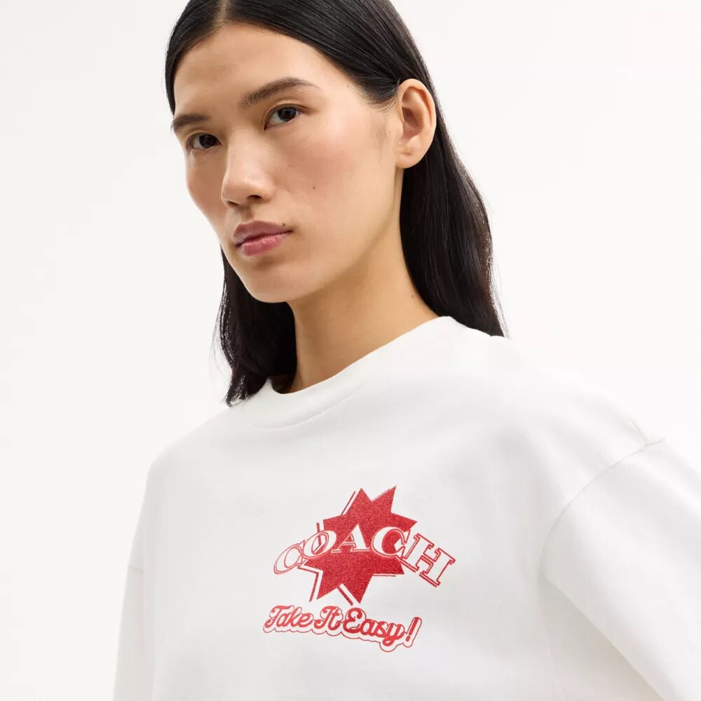 Χαλαρό T-shirt με μοτίβο πίτσας από βιολογικό βαμβακερό ύφασμα