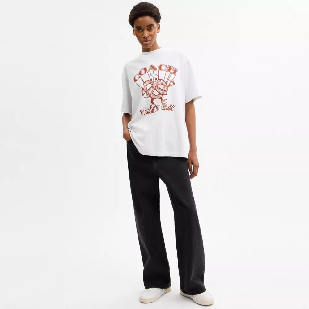 Χαλαρό T-shirt με μοτίβο πρέτσελ από βιολογικό βαμβακερό ύφασμα