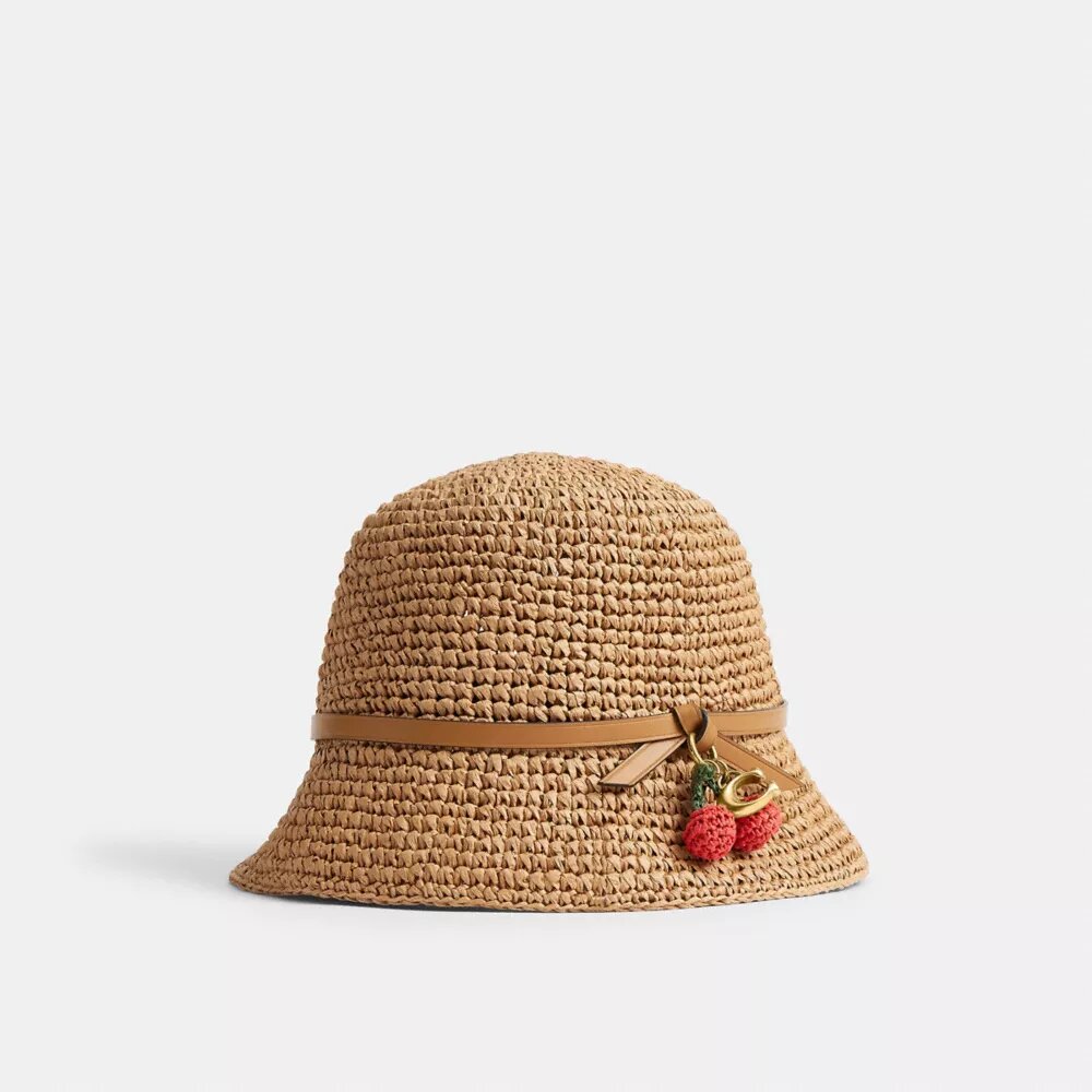 Καπέλο από ψάθα με λεπτομέρεια κερασιού
