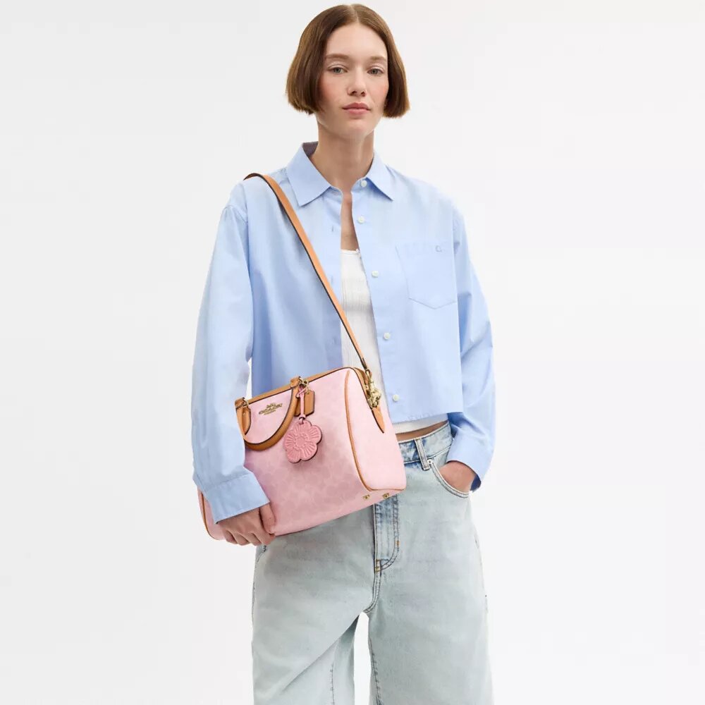 Μεγάλη τσάντα τύπου Satchel Rowan από Signature Canvas με Γούρια