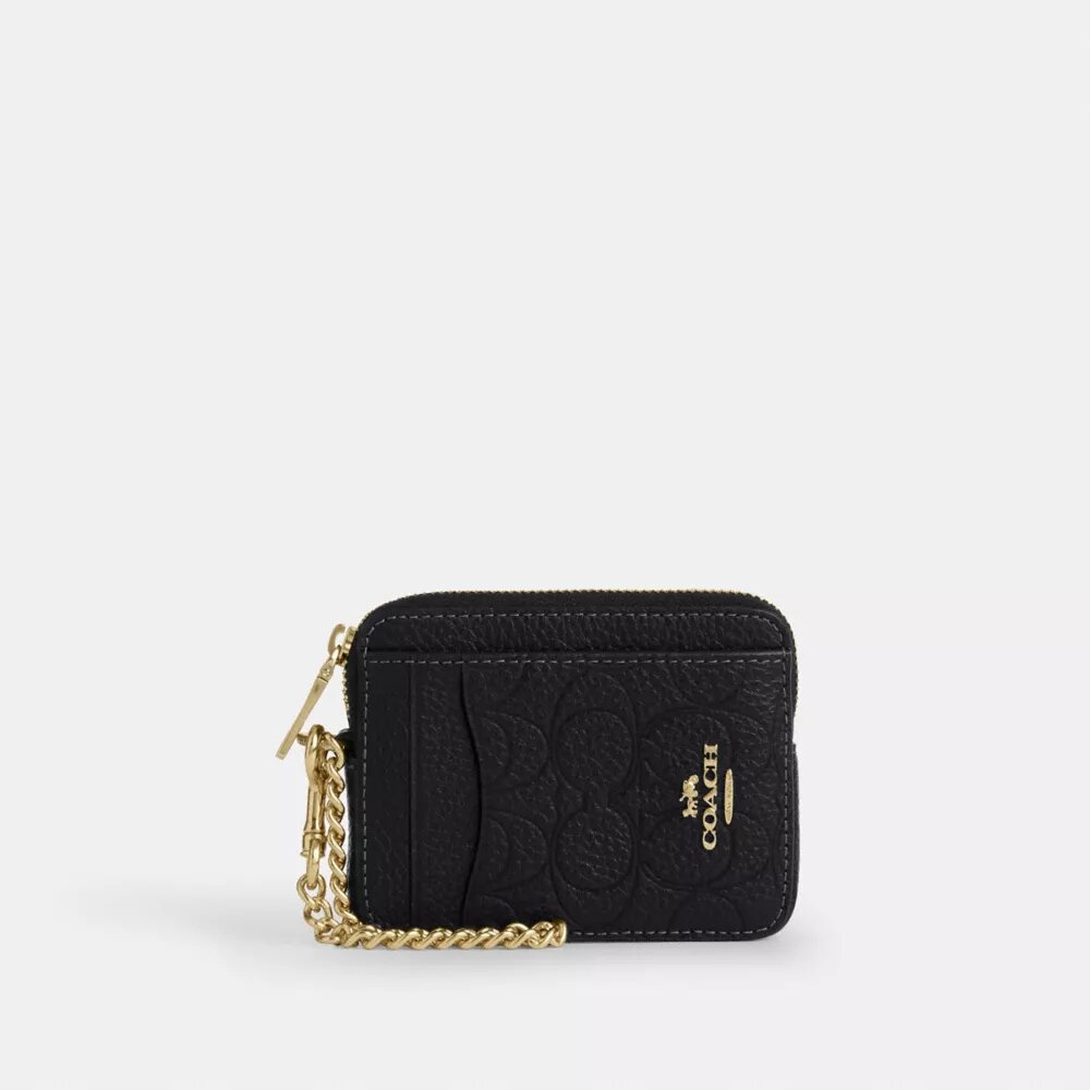 Θήκη καρτών με φερμουάρ από δέρμα Signature