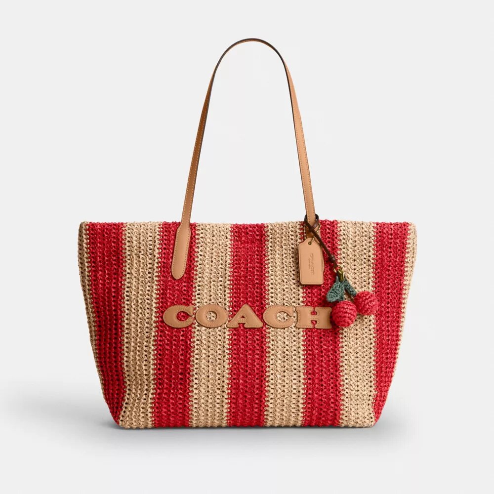 Τσάντα City Tote με ρίγες και διακοσμητικό στοιχείο