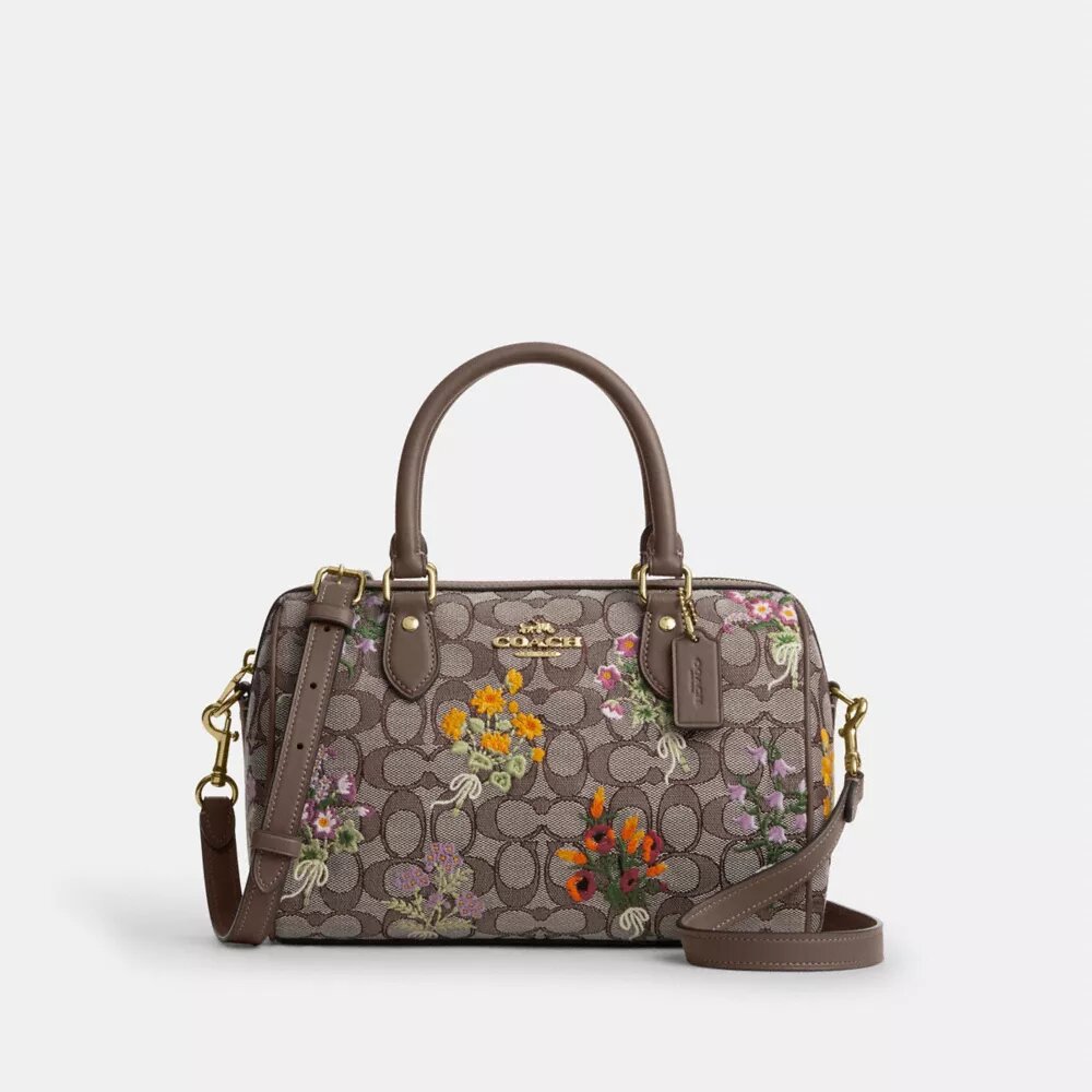 Τσάντα Rowan Satchel από χαρακτηριστικό ζακάρ με λουλουδάτο κέντημα