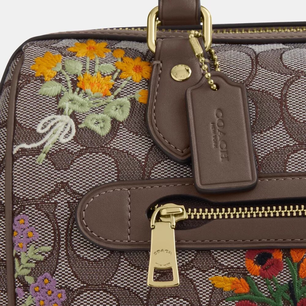 Τσάντα Rowan Satchel από χαρακτηριστικό ζακάρ με λουλουδάτο κέντημα