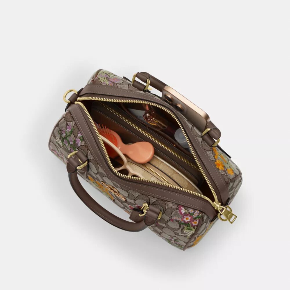 Τσάντα Rowan Satchel από χαρακτηριστικό ζακάρ με λουλουδάτο κέντημα