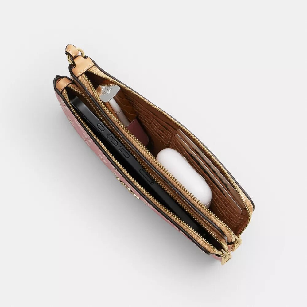 Τσαντάκι χεριού με διπλό φερμουάρ και floral μοτίβο