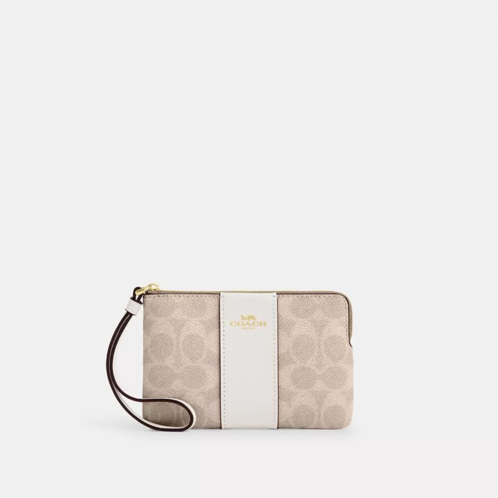 Τσαντάκι χεριού με φερμουάρ στη γωνία από Signature Canvas με ρίγες