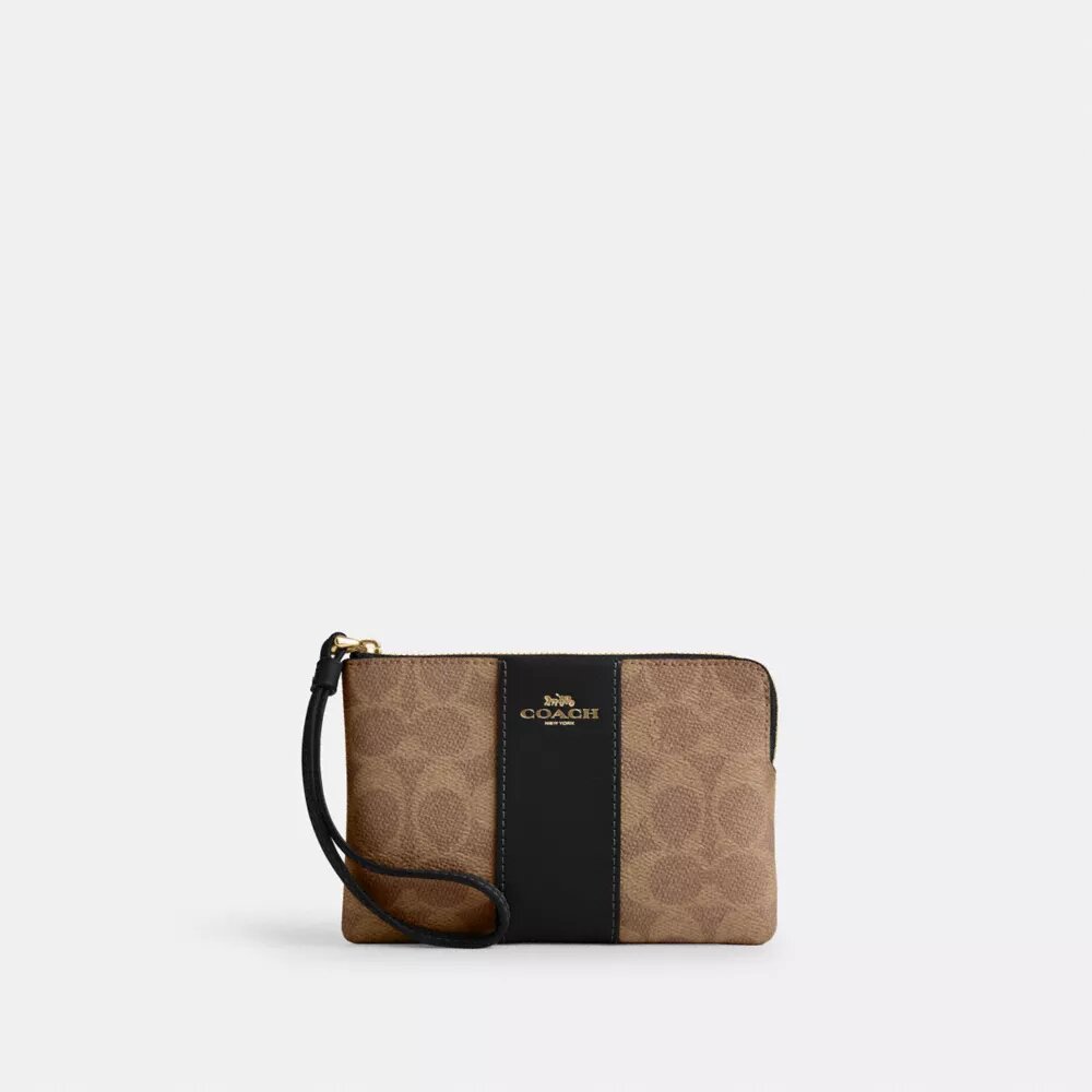 Τσαντάκι χεριού με φερμουάρ στη γωνία από Signature Canvas με ρίγες
