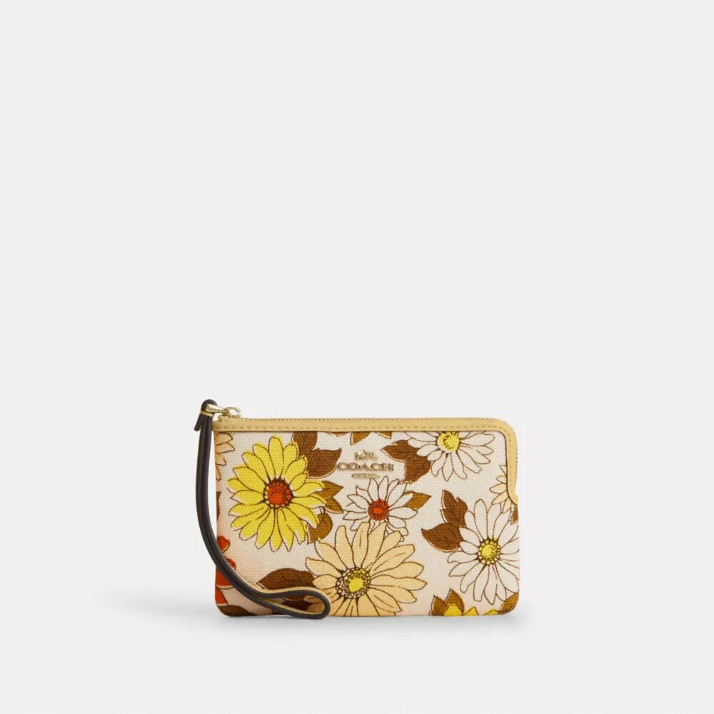 Τσαντάκι καρπού με φερμουάρ στη γωνία και floral μοτίβο