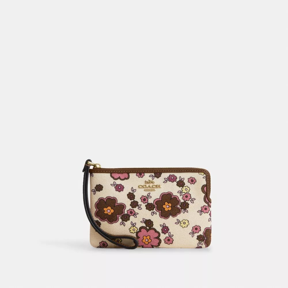 Τσαντάκι καρπού με φερμουάρ στη γωνία και floral μοτίβο